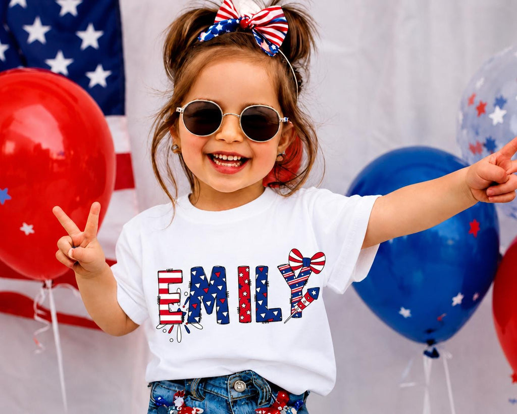 Personalized Kids 4th Of July Shirt, Patriotic Family Tee, Custom Name Independence Day Outfit, USA Freedom Shirt, 4th July Shirt