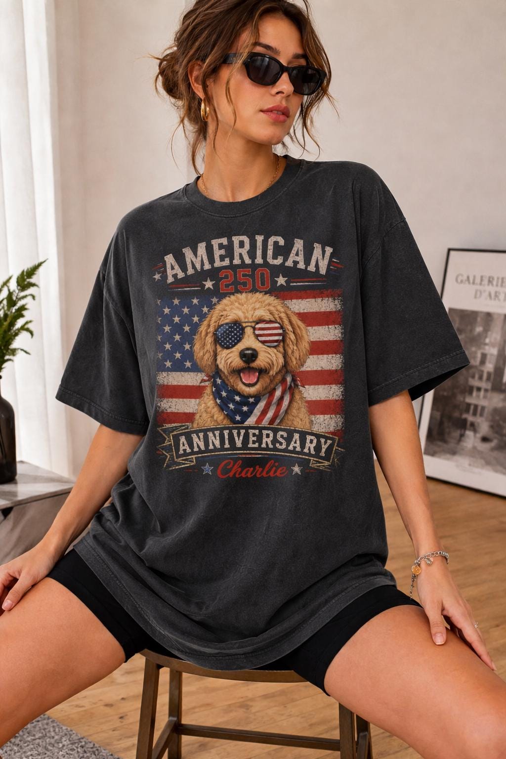 Personalized USA 250th Anniversary Dog Comfort Colors Shirt, Custom Pet Photo Tee, Patriotic 4th Of July Gift for Dog Lovers