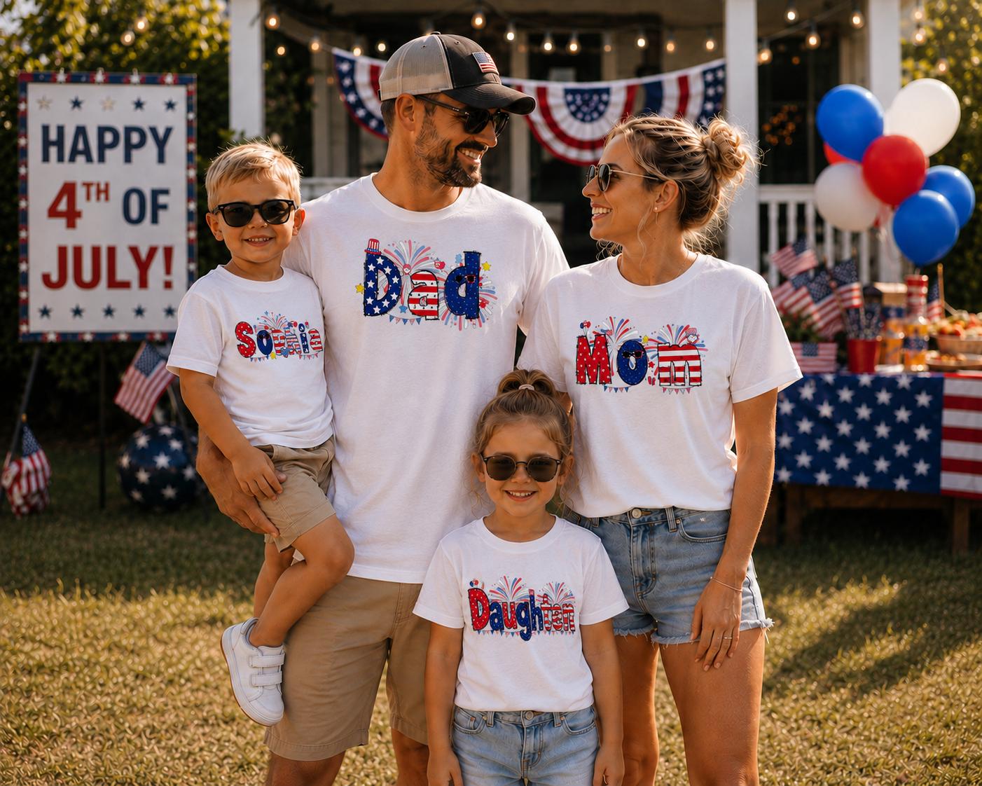 Personalized 4th of July Family Shirts, Custom USA Patriotic Tees, Matching Family Independence Day Outfit, Name Kids Adult Tshirts