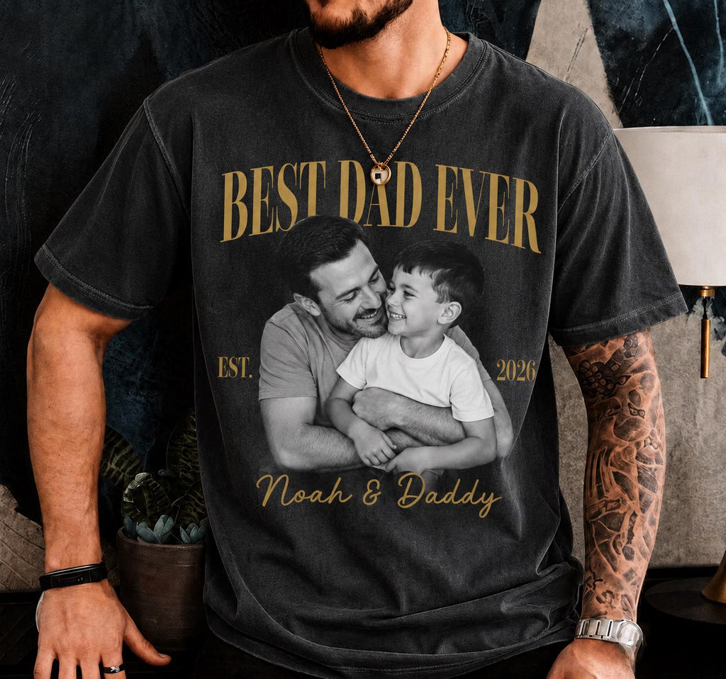World's Best Dad Vintage Photo Shirt, Personalized Family Picture Tee, Father's Day Outfit for Husband, New Dad Gift from Kids