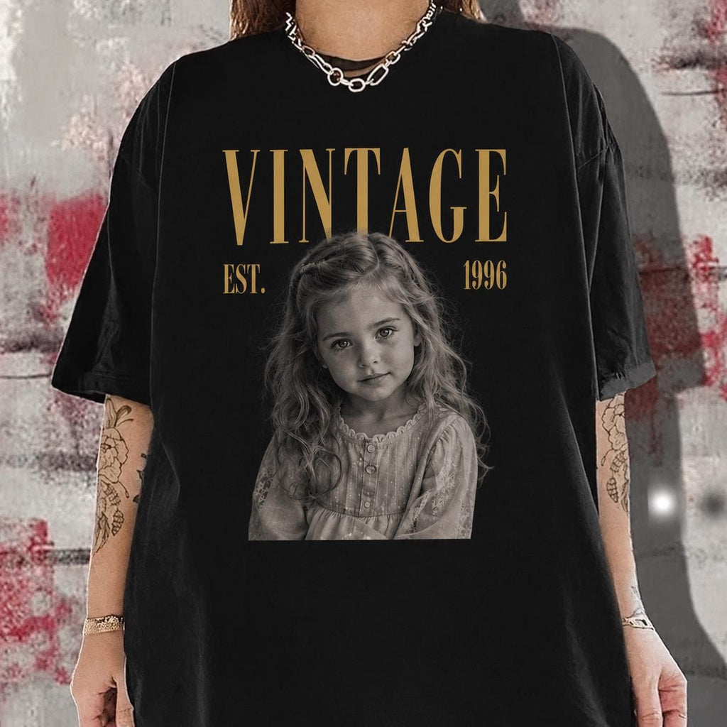 Custom Vintage Photo Birthday Shirt, Retro Year Graphic Tee, 30th 40th Celebration Outfit, Unique Birthday Gift