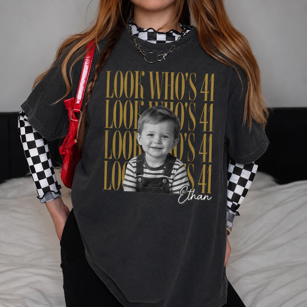 Custom Vintage Birthday Photo Shirt, Who’s Turning 21,31,41,51 Tee, Personalized Name Graphic Tshirt, Funny Birthday Gift for Her