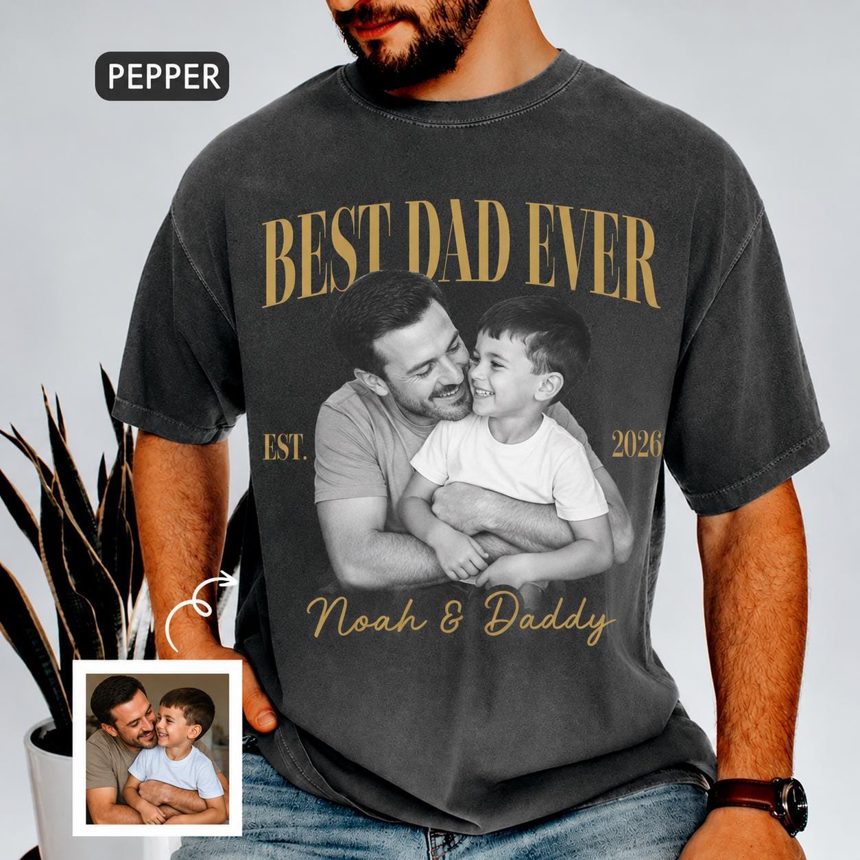 World's Best Dad Vintage Photo Shirt, Personalized Family Picture Tee, Father's Day Outfit for Husband, New Dad Gift from Kids