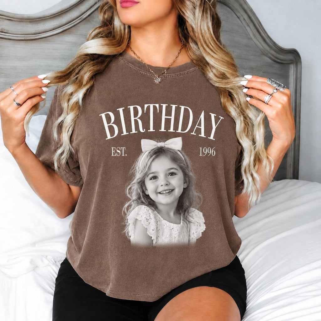 Custom Vintage Birthday Photo Shirt, 30th Birthday shirt with Year, Birthday Gift Est Year Shirt, Retro Custom Tee, Photo Shirt Gift