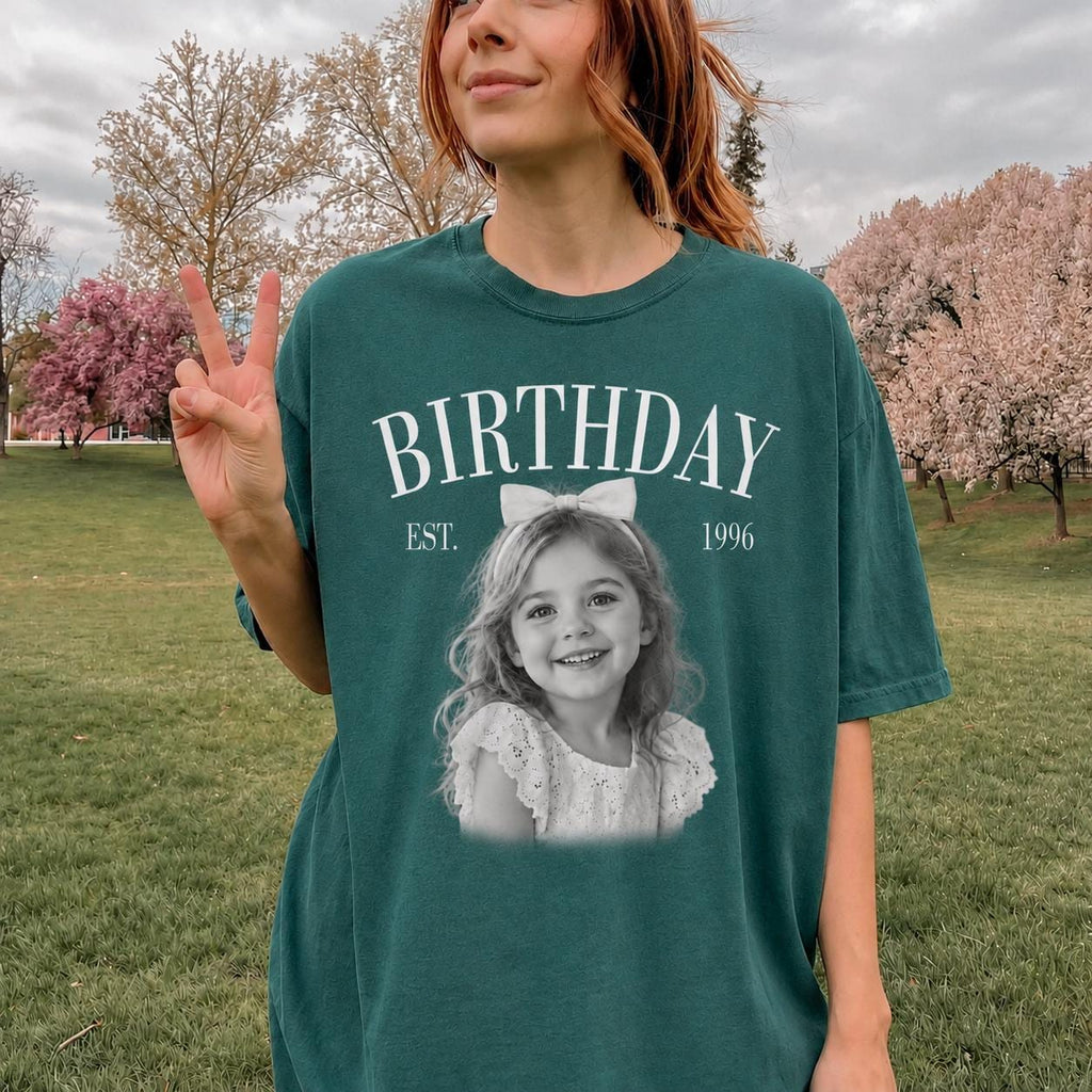 Custom Vintage Birthday Photo Shirt, 30th Birthday shirt with Year, Birthday Gift Est Year Shirt, Retro Custom Tee, Photo Shirt Gift