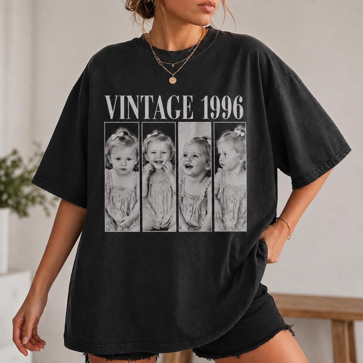 Personalized Vintage Photo And Year Comfort Colors Shirt, Custom Picture Birthday Tee, Retro 30th Birthday Gift, 40th Birthday Gift